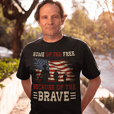 Alternative view of Home Is The Free Because Of The Brave T-Shirt - V-Neck Shirt - Thank a Veteran Shirt