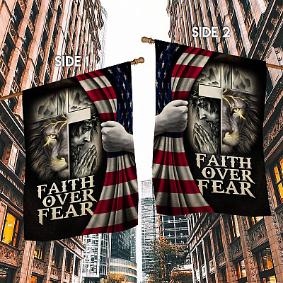Alternative view of Faith Over Fear American Cross - Jesus American Outdoor Garden Flag - House Flag - Wall Flag