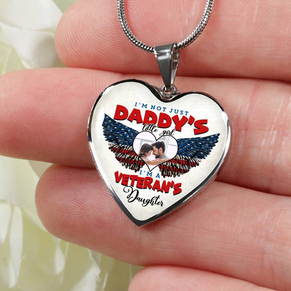 Personalized Photo I'm Not Just Daddy Little's Girl I'm A Veteran's Daughter Heart Pendant Necklace - Bangle