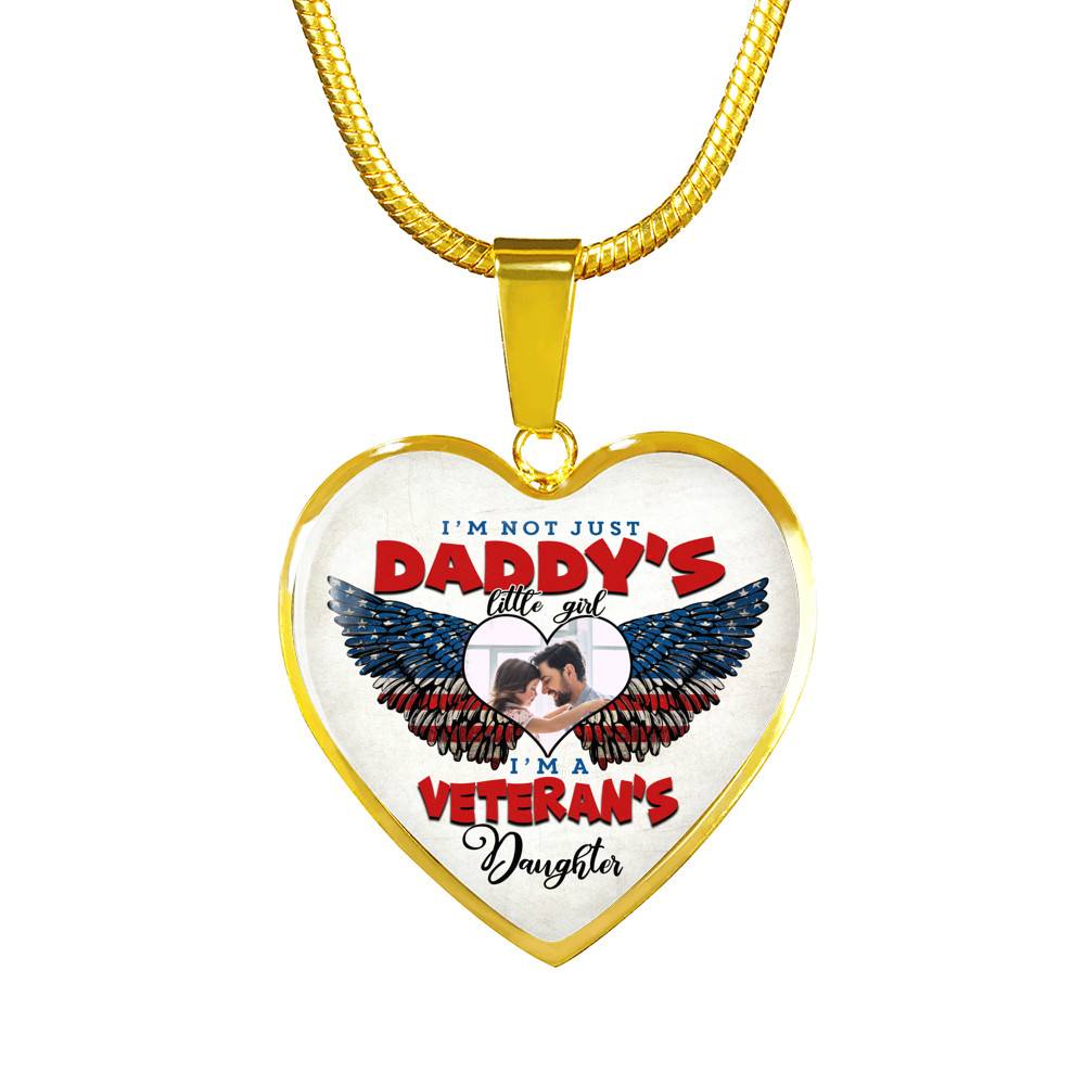 Personalized Photo I'm Not Just Daddy Little's Girl I'm A Veteran's Daughter Heart Pendant Necklace - Bangle