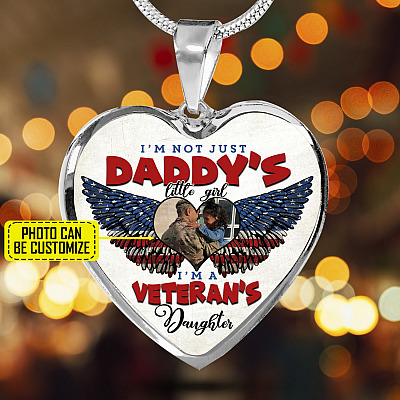 Personalized Photo I'm Not Just Daddy Little's Girl I'm A Veteran's Daughter Heart Pendant Necklace - Bangle