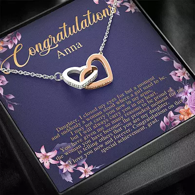 Personalized Congratulations To My Daughter Interlocking Hearts Pendant Necklace - Congrats Daughter Necklace
