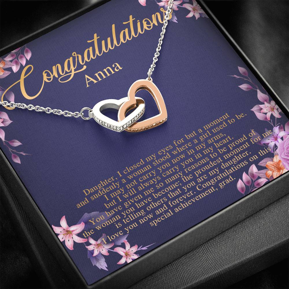Personalized Congratulations To My Daughter Interlocking Hearts Pendant Necklace - Congrats Daughter Necklace