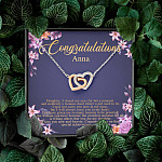 Personalized Congratulations To My Daughter Interlocking Hearts Pendant Necklace - Congrats Daughter Necklace
