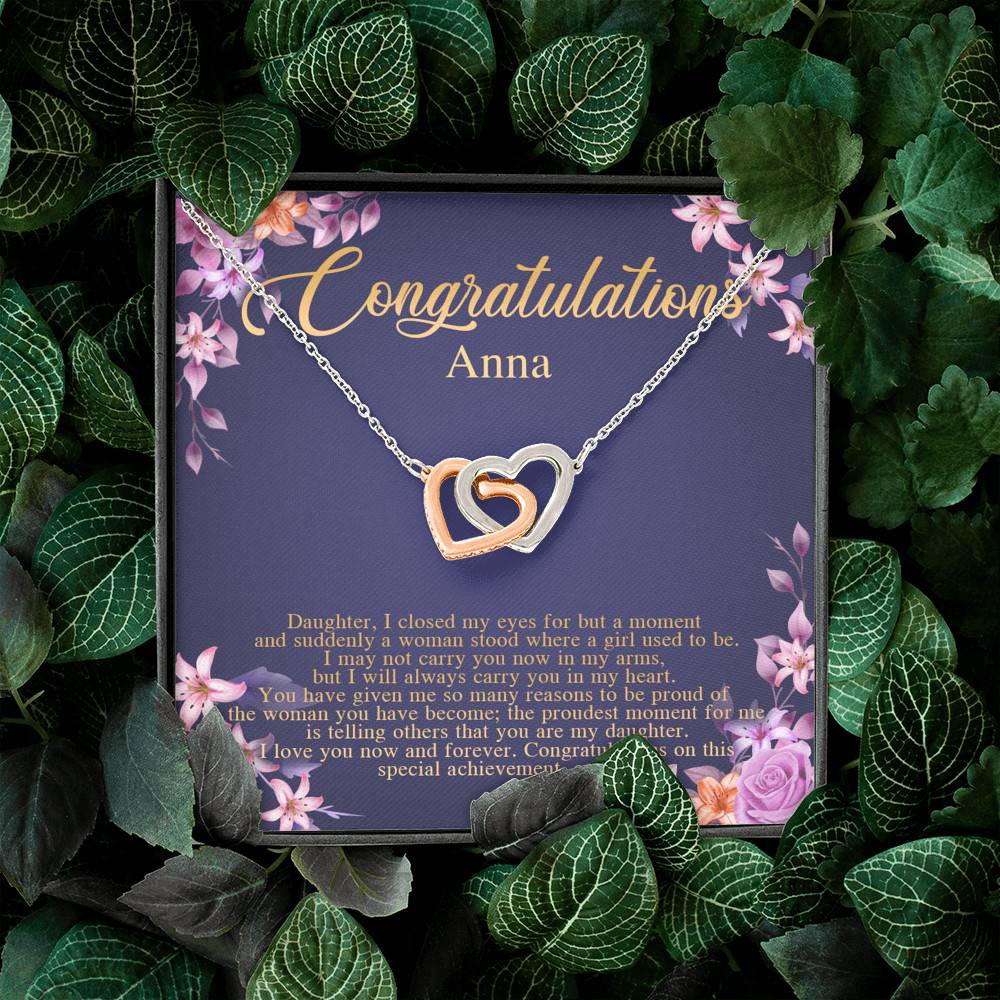 Personalized Congratulations To My Daughter Interlocking Hearts Pendant Necklace - Congrats Daughter Necklace