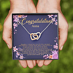 Personalized Congratulations To My Daughter Interlocking Hearts Pendant Necklace - Congrats Daughter Necklace