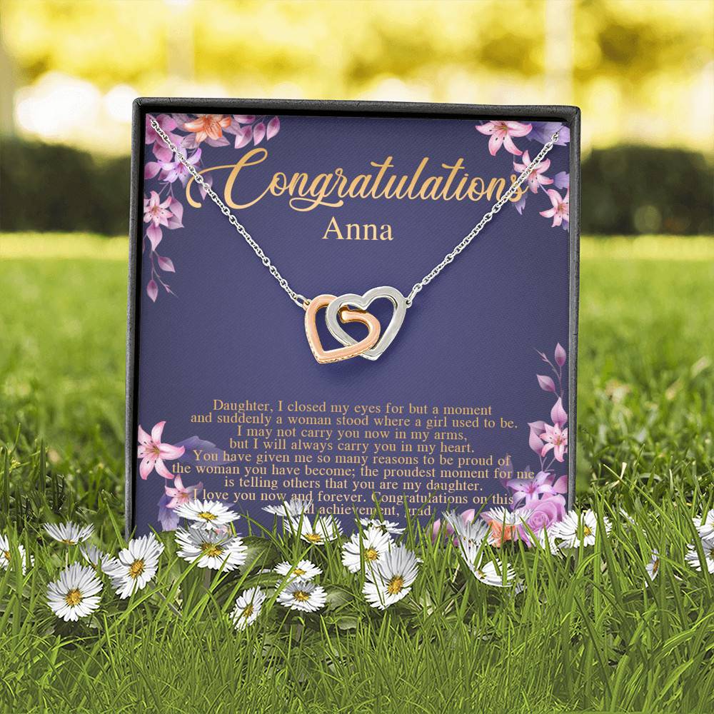 Personalized Congratulations To My Daughter Interlocking Hearts Pendant Necklace - Congrats Daughter Necklace