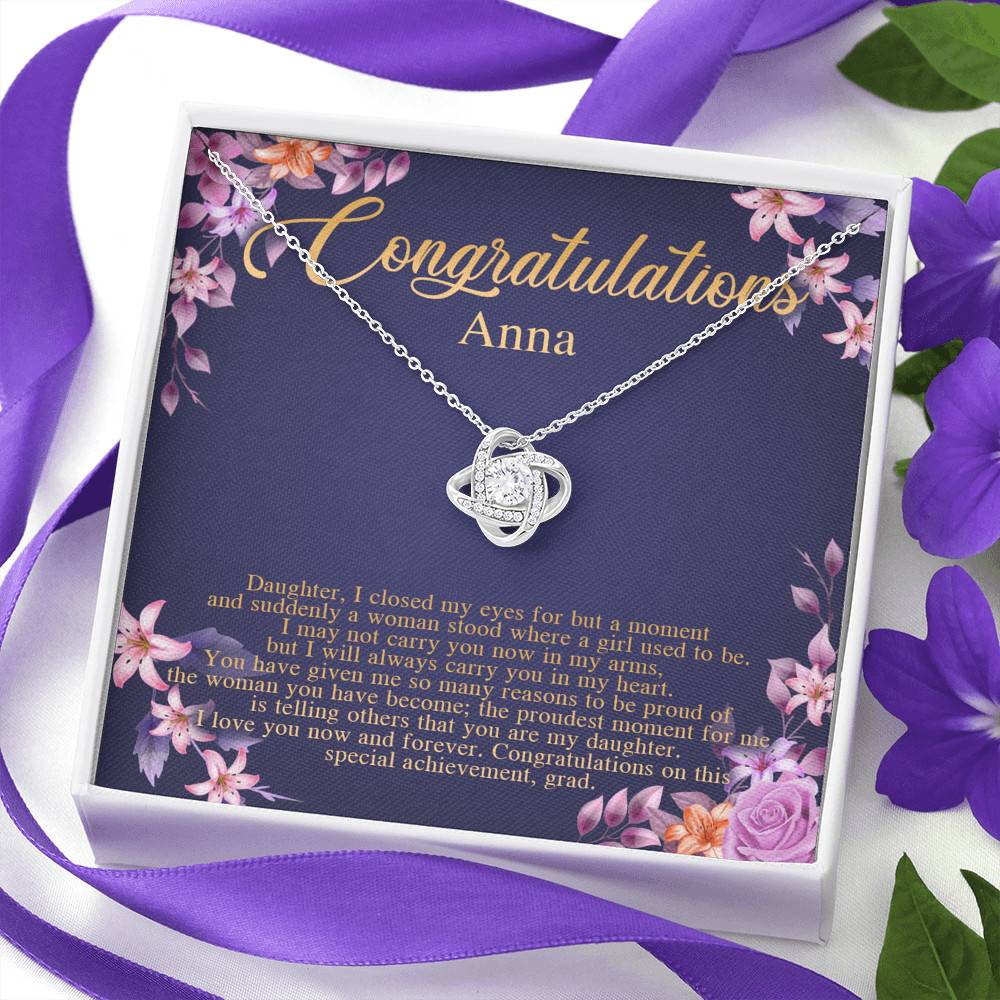 Personalized Congratulations To My Daughter Love Knot Pendant Necklace - Congrats Daughter Necklace Personalized Congratulations To My Daughter Love Knot Pendant Necklace - Congrats Daughter Necklace