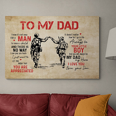 Alternative view of Military Son To My Dad I Know It's Not Easy For A Man To Raise A Child Army Soldier Framed Canvas - Unframed Poster