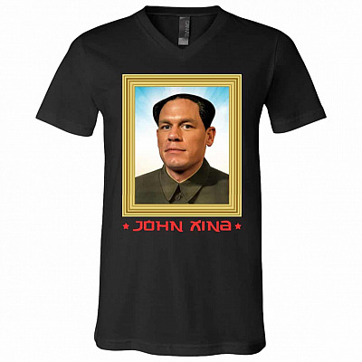 john xina t, Black, V-Neck T-Shirt