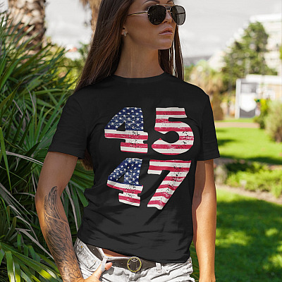 Alternative view of Trump Supporter Gift Trump 2024 He Will Be Back 45 47 Pro Trump T-Shirt - V-Neck Tee