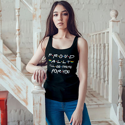 Alternative view of Proud Ally I'll Be There For You Cotton Tank Top - LGBT Ally Racerback Tank - LGBTQ Pride Gift Ally