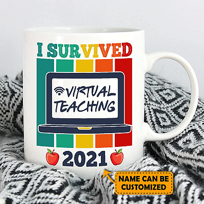 Personalized I Survived Virtual Teaching Pandemic Coffee Mug - Beer Stein - Water Bottle - Color Changing Mug