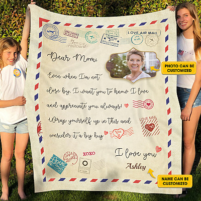 Personalized Photo Dear Mom Even When I'm Not Close by I Love You Letter Fleece - Mink Sherpa - Woven Blanket