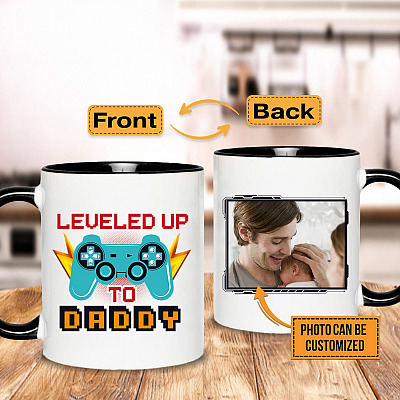 Alternative view of Personalized Photo Leveled Up To Dad Gaming Accent Coffee Mug - New Dad Gift