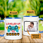 Personalized Photo Leveled Up To Dad Gaming Accent Coffee Mug - New Dad Gift