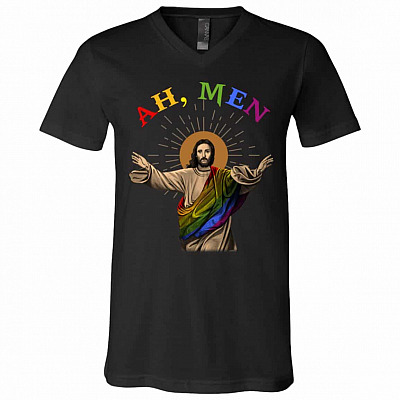 Ah Men Gay t, Black, V-Neck T-Shirt