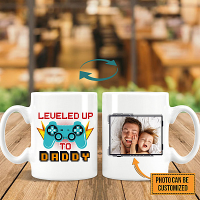 Alternative view of Personalized Photo Leveled Up To Dad Gaming Ceramic Coffee Mug - Water Bottle - New Dad Gift