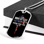 Personalized Man Of God Husband Daddy Hero Veteran Dad 4th of July Father's Day Meme Saying Dog Tag Necklace