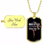 Personalized Man Of God Husband Daddy Hero Veteran Dad 4th of July Father's Day Meme Saying Dog Tag Necklace