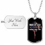 Personalized Man Of God Husband Daddy Hero Veteran Dad 4th of July Father's Day Meme Saying Dog Tag Necklace