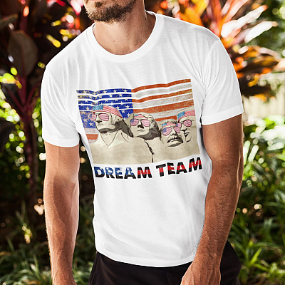 Alternative view of Mount Rushmore Dream Team Bright T-Shirt - President Dream Team - Fourth of July