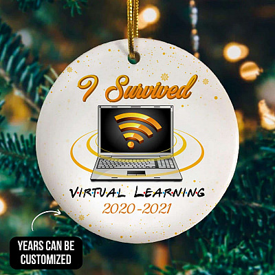 Personalized I Survived Virtual Learning Funny Decorative Ornament Keepsake - Holiday Flat Circle Ornament