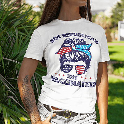 Alternative view of Pro Liberal 4th of July Gift Not a Republican Just Vaccinated T-Shirt - V-Neck Tee