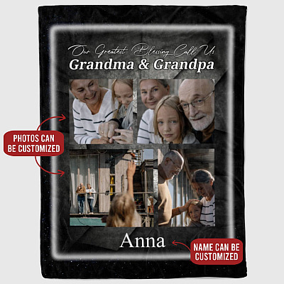 Personalized Photo Our Greatest Blessing Call Us Grandma and Grandpa Fleece - Mink Sherpa - Woven Blanket