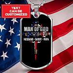 Personalized Man Of God Husband Daddy Hero Veteran Dad 4th of July Father's Day Meme Saying Dog Tag Necklace