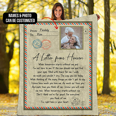 Alternative view of Personalized Photo Memorial a Letter from Heaven When Tomorrow Starts Without Me Fleece - Woven Blanket