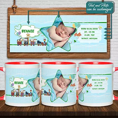 Personalized Photo Baby Birth Stats Accent Coffee Mug - Birth Announcement Custom Gift