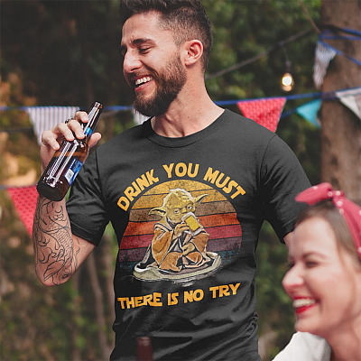 Alternative view of Drink You Must There Is No Try T-shirt - V-Neck Tee - Funny Yoda Drink Beer Shirt