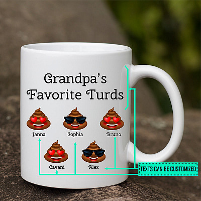 Alternative view of Personalized Dad's Favorite Turds Grandpa's Little Sht Saying Mug - Best Father's Day Family Mug Gift