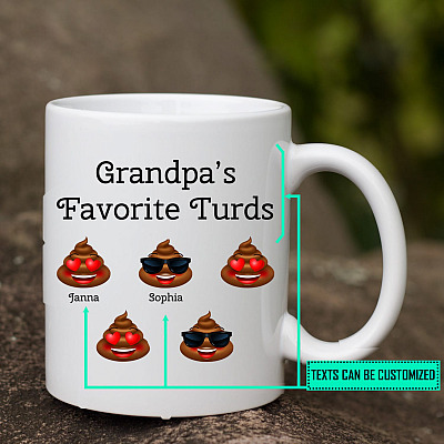 Personalized Dad's Favorite Turds Grandpa's Little Sht Saying Mug - Best Father's Day Family Mug Gift