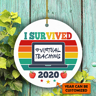 Alternative view of Personalized I Survived Virtual Teaching Funny Decorative Ornament Keepsake - Holiday Circle Ornament