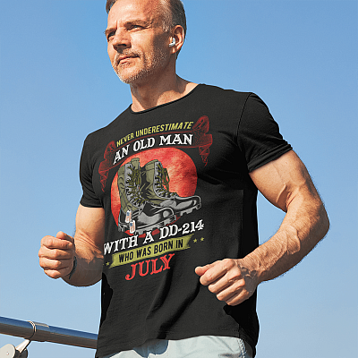 Alternative view of Never Underestimate An Old Man With A DD-214 Who Was Born In July T-Shirt - July Veteran Gifts