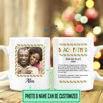 Alternative view of Personalized Photo Black Father Definition Ceramic Coffee Mug