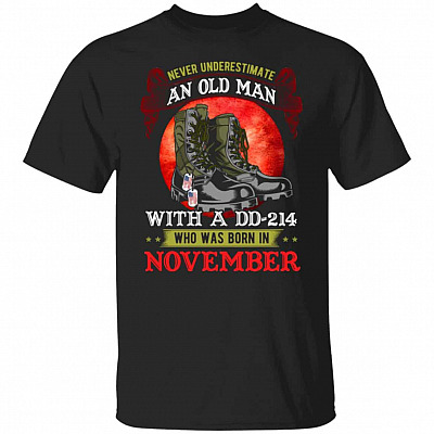 Never Underestimat nov Veteran Gifts, Black, Unisex T-Shirt