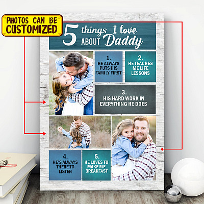 Alternative view of Custom Photo 5 Things I Love About Daddy Framed Canvas - Unframed Poster - Funny Gift For Dad