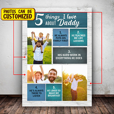 Custom Photo 5 Things I Love About Daddy Framed Canvas - Unframed Poster - Funny Gift For Dad