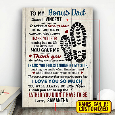 Personalized To My Bonus Dad Foot Thank You For Being The Father You Didn't Have To Be Framed Canvas Prints