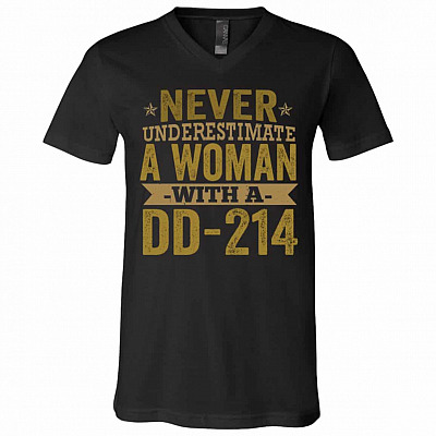 Woman With DD-214 t, Black, V-Neck T-Shirt