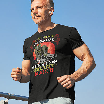 Alternative view of Never Underestimate An Old Man With A DD-214 Who Was Born In March T-Shirt - March Veteran Gifts