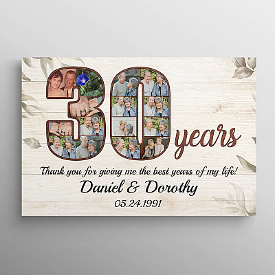 Personalized Photo 30 Years Anniversary - 30th Wedding Anniversary Custom Photo Framed Canvas - Unframed Poster