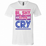 bi t, White, V-Neck T-Shirt