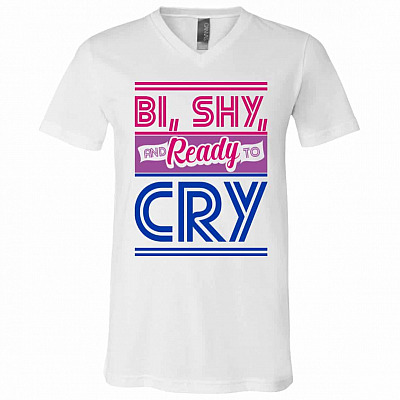 bi t, White, V-Neck T-Shirt