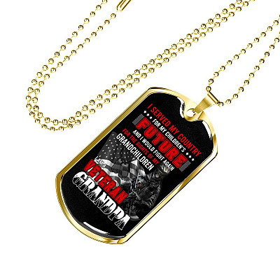 I Am Veteran Grandpa Dog Tag Pendant Necklace - I Served My Country For My Children's Future Dog Tag