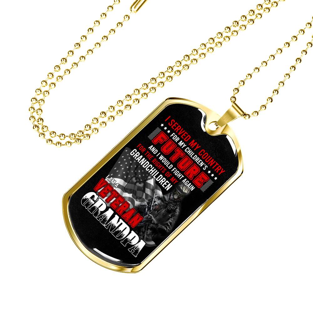 I Am Veteran Grandpa Dog Tag Pendant Necklace - I Served My Country For My Children's Future Dog Tag