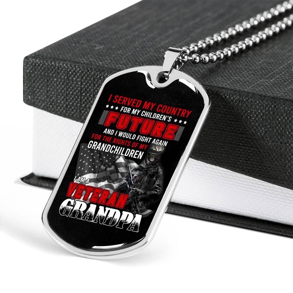 I Am Veteran Grandpa Dog Tag Pendant Necklace - I Served My Country For My Children's Future Dog Tag